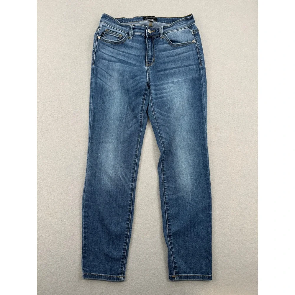 Judy Blue Mid Rise Angie Relaxed Fit Jeans Blue Medium Wash Womens 7/28 (28x26)